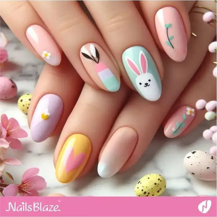 Bright Pastel Color Nails with Easter Bunny Ear Design | Easter Nails - NB3396